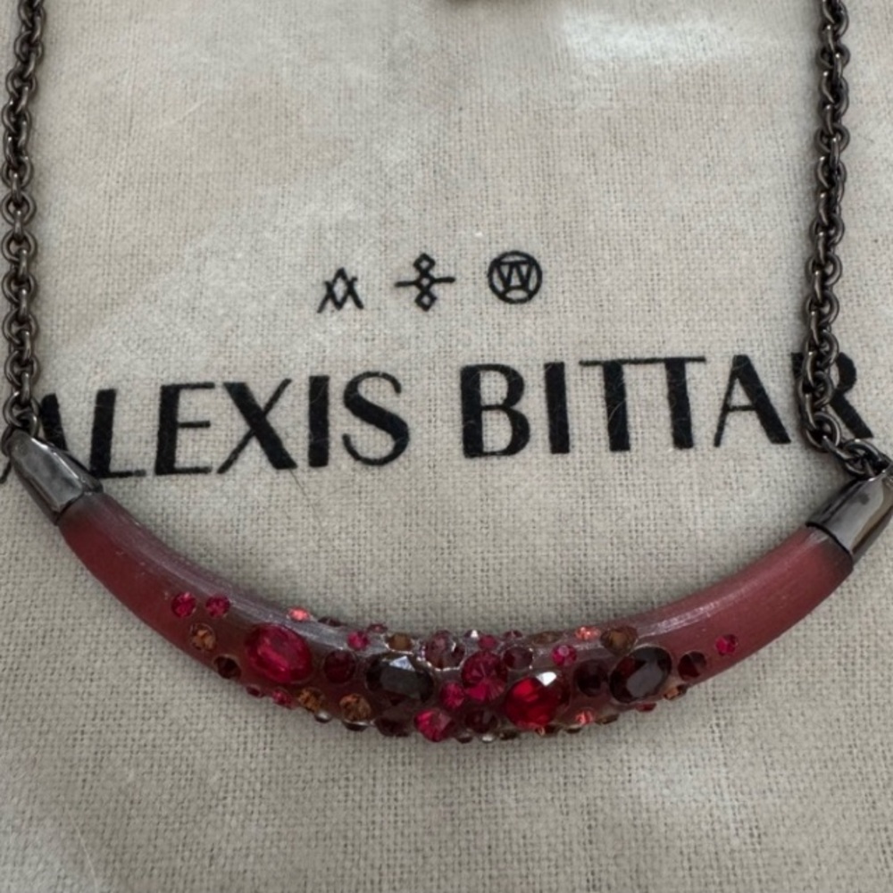 Alexis Bittar Red and Pink Beaded Necklace in Gunmetal Setting. Rare NWT. - Picture 3 of 7